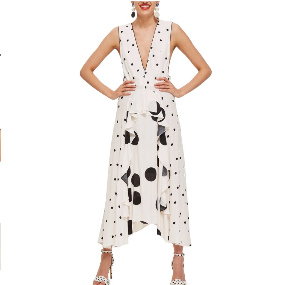 TOPSHOP Mix Spotted Pinafore Midi Dress Size 4